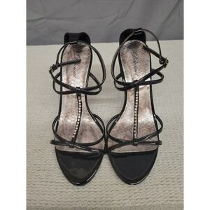 Delicious‎ Heels Shoes Women's 7 Black Shiny Strappy Bedazzled Adjustable Straps